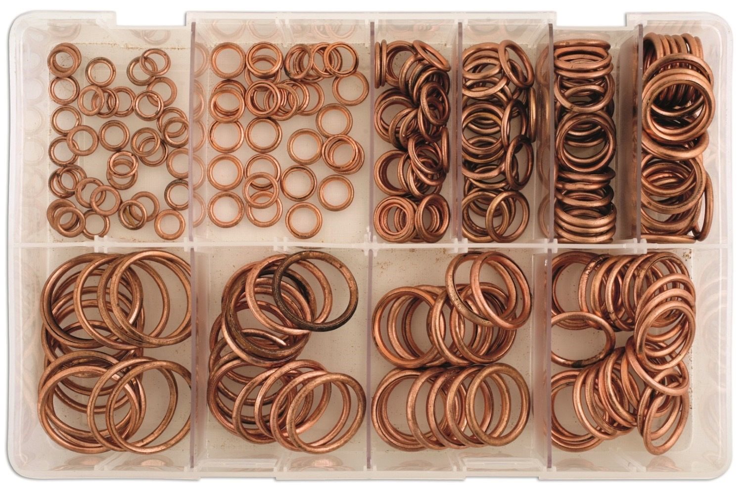 ASSORTIMENT GEVULDE AFDICHTRINGEN KOPER 250-DELIG