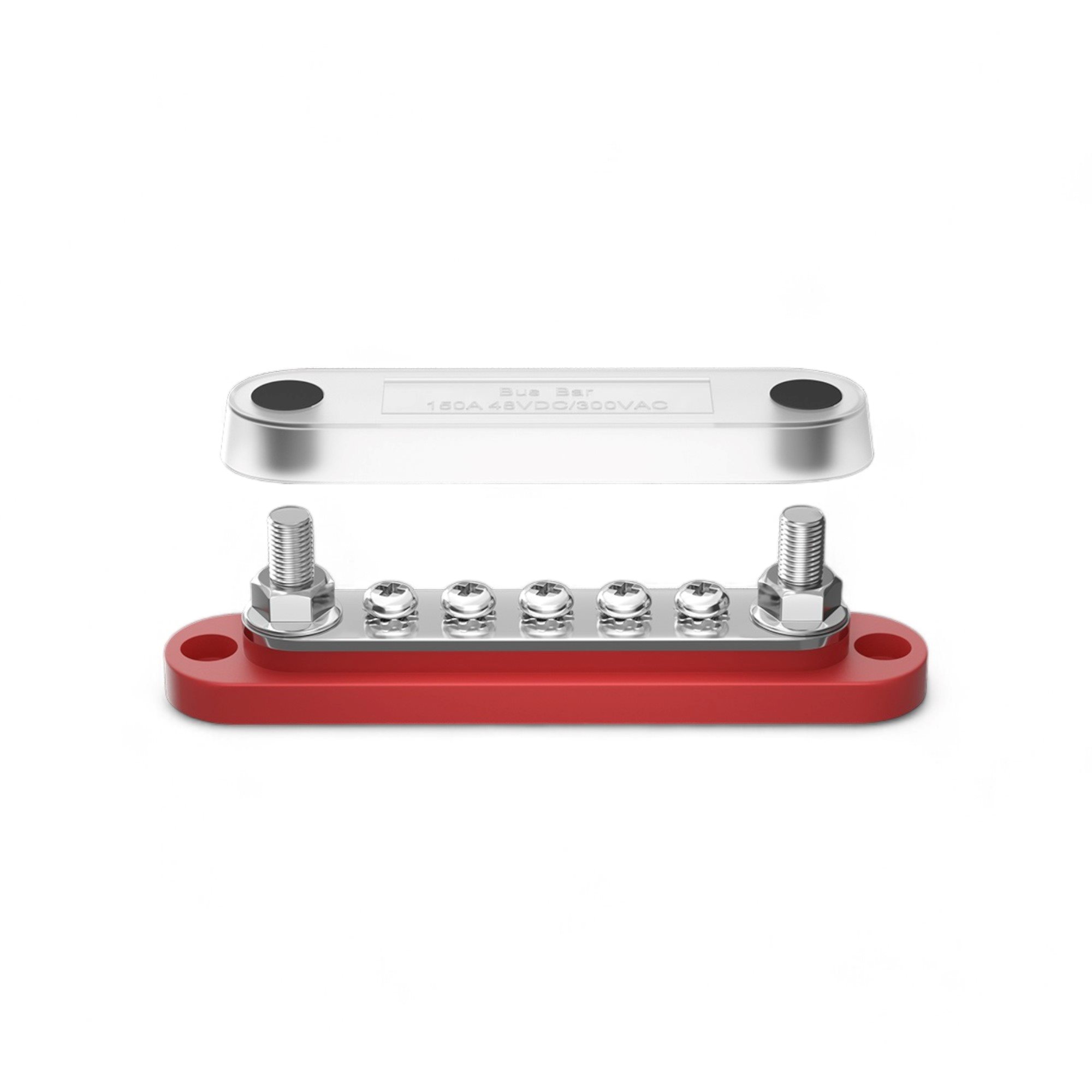 POWER DISTRIBUTIEBLOK 5X M6 + AFDEKKAP ROOD 12V-48V 100A 2