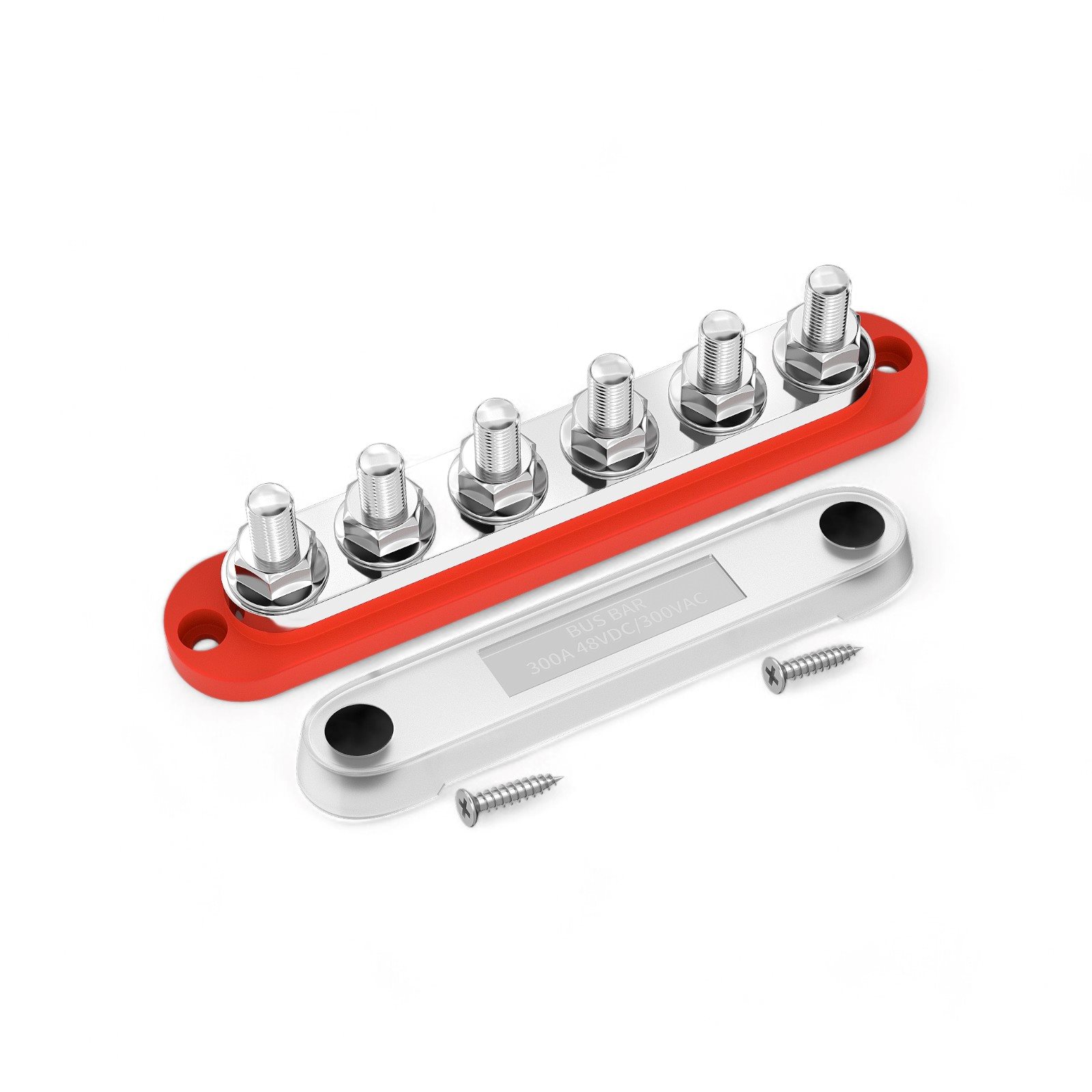 POWER DISTRIBUTIEBLOK 6X M10 + AFDEKKAP ROOD 12V-48V 300A