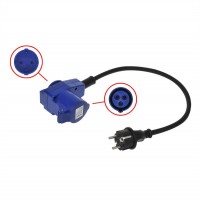 VERLOOPKABEL 40CM VAN SCHUKO STEKKER NAAR HAAKSE CEE CONTRASTEKKER + SCHUKO STOPCONTACT 2