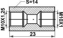 DOORVERBINDER M10X1-M10X1,25 LENGTE=23 SW14 2