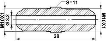 DOORVERBINDER M10X1-M10X1 LENGTE=28 SW11 ø3,2MM 2