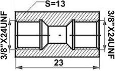 DOORVERBINDER 3/8UNF-38/UNF LENGTE=23 SW13 2