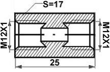 DOORVERBINDER M12X1-M12X1 LENGTE=25 SW17 2