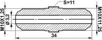 DOORVERBINDER M10X1,25-M10X1,25 LENGTE=34 SW11 ø3,2MM 2