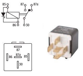 MINI WISSEL RELAIS 12V 20/30A MET DIODE 5-POLIG