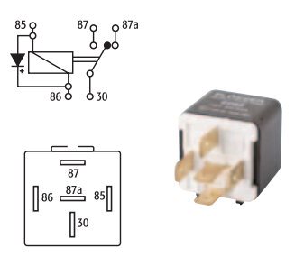 MINI WISSEL RELAIS 24V 10/20A MET DIODE 5-POLIG