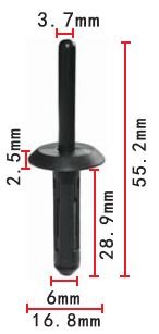 BLIND KLINKNAGEL KUNSTSTOF ZWART 6,0X28,5 DIAMETER=17 OE: 14063981, 07142151750 3