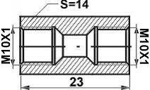 DOORVERBINDER M10X1-M10X1 LENGTE=23 SW14 2