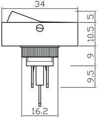 WIPSCHAKELAAR ON/OFF RECHTHOEKIG, ROND GAT ROOD 16A 12V, 12V LAMP 4