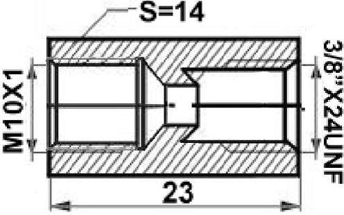 DOORVERBINDER M10X1-38/UNF LENGTE=23 SW14 2