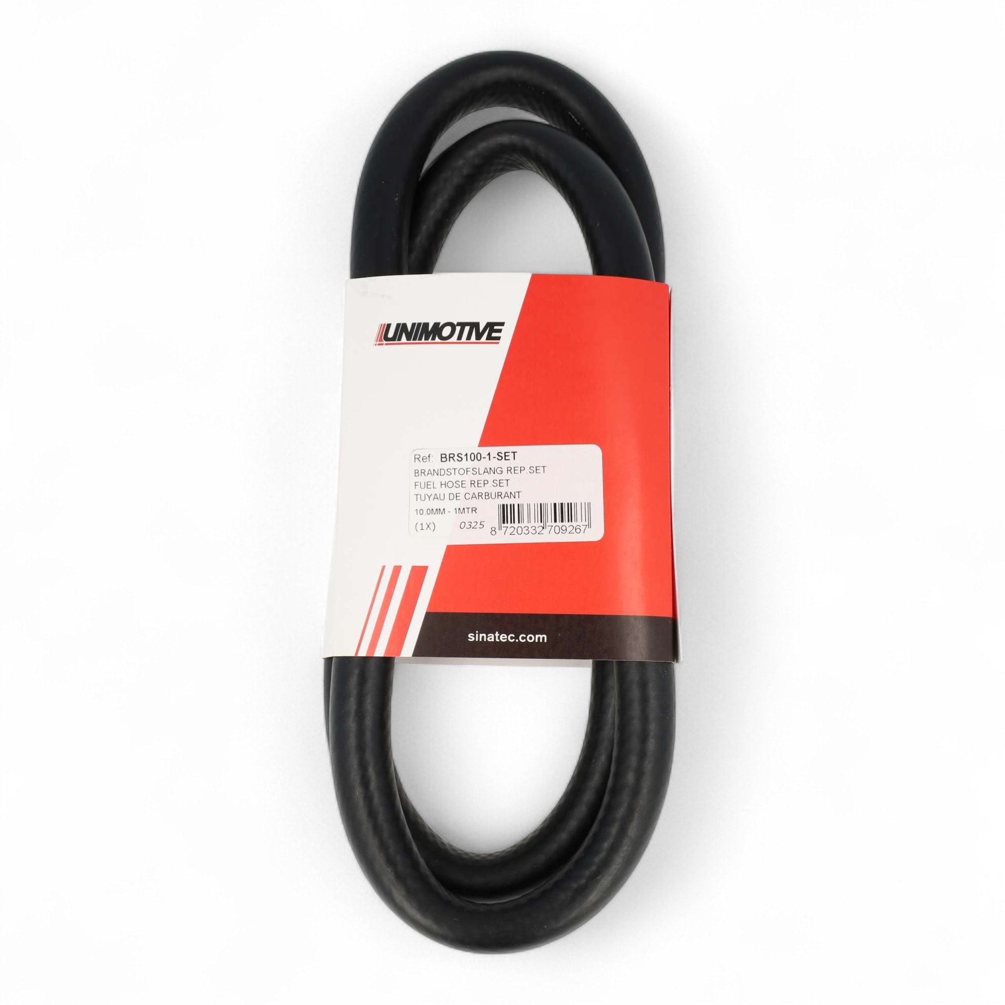 BRANDSTOFSLANG 10MM (1MTR) INCLUSIEF KLEMMEN EN VERBINDER (SET)