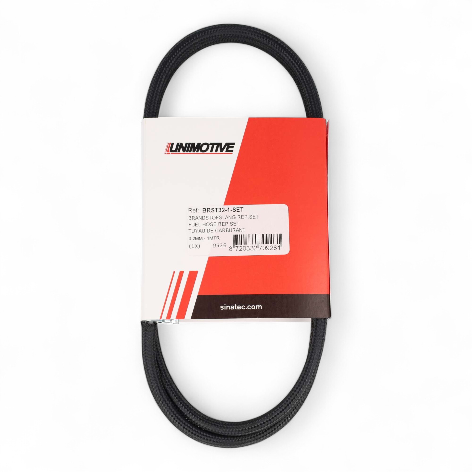 BRANDSTOFSLANG 3,2MM OMVLOCHTEN (1MTR) INCLUSIEF KLEMMEN EN VERBINDER (SET)
