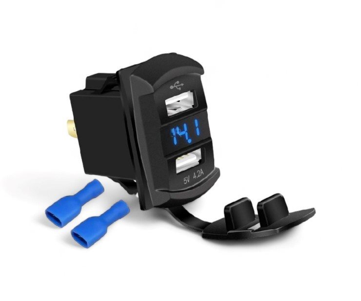 INBOUW USB AANSLUITING RECHTHOEK DUBBEL 4.2A | VOLT METER | MET STOFKAP