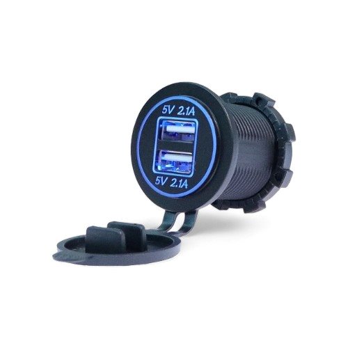 INBOUW USB AANSLUITING ROND DUBBEL 4.2A | AAN/UIT KNOP | MET STOFKAP