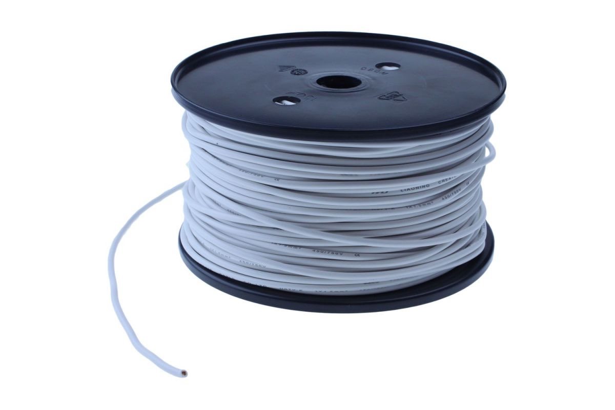 ENKELADERIGE KABEL PVC 1,0MM2 WIT (1M-100/ROL) 2