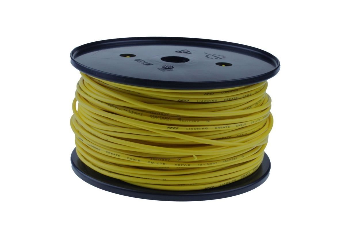 ENKELADERIGE KABEL PVC 1,0MM2 GEEL (1M-500/ROL)