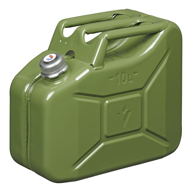 JERRYCAN METAAL GROEN MET MAGNETISCHE SCHROEFDOP UN- & TÜV/GS-GEKEURD 10 LITER