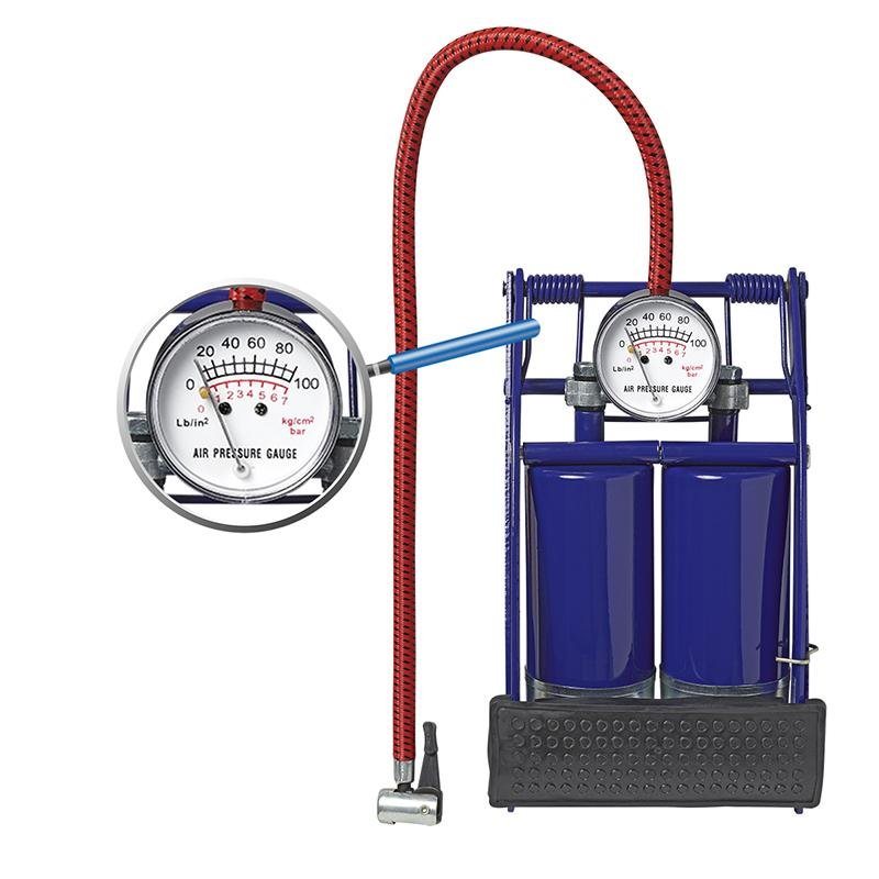 POMPE À PIED DOUBLE CYLINDRE AVEC MANOMÈTRE MAX 7BAR/100PSI 3