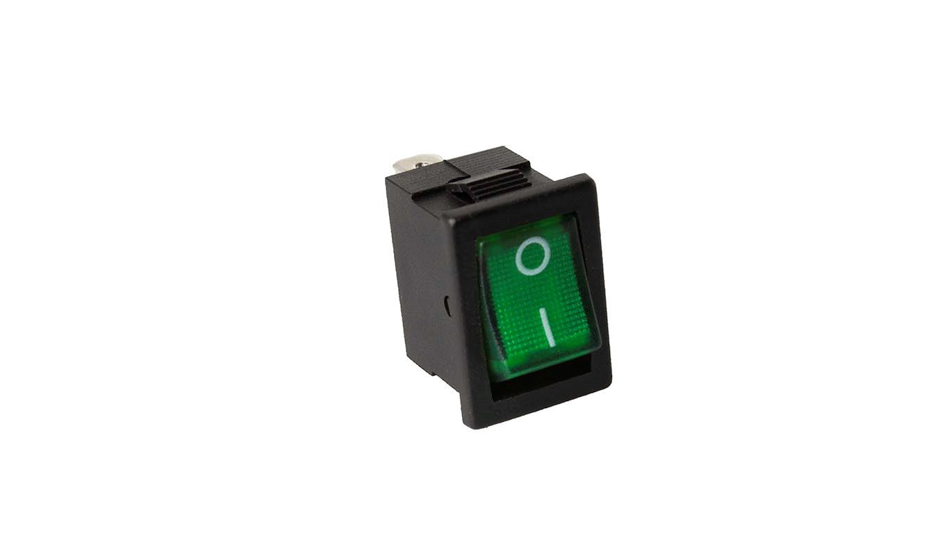 MINI TUIMELSCHAKELAAR ON/OFF VERLICHT GROEN 12V 16A