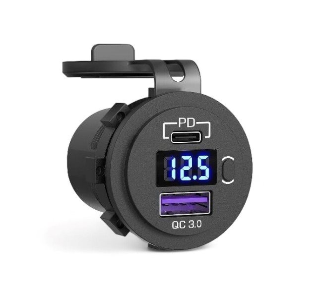 INBOUW USB-C (PD) AANSLUITING RECHTHOEK DUBBEL 4.2A | VOLT METER | MET STOFKAP