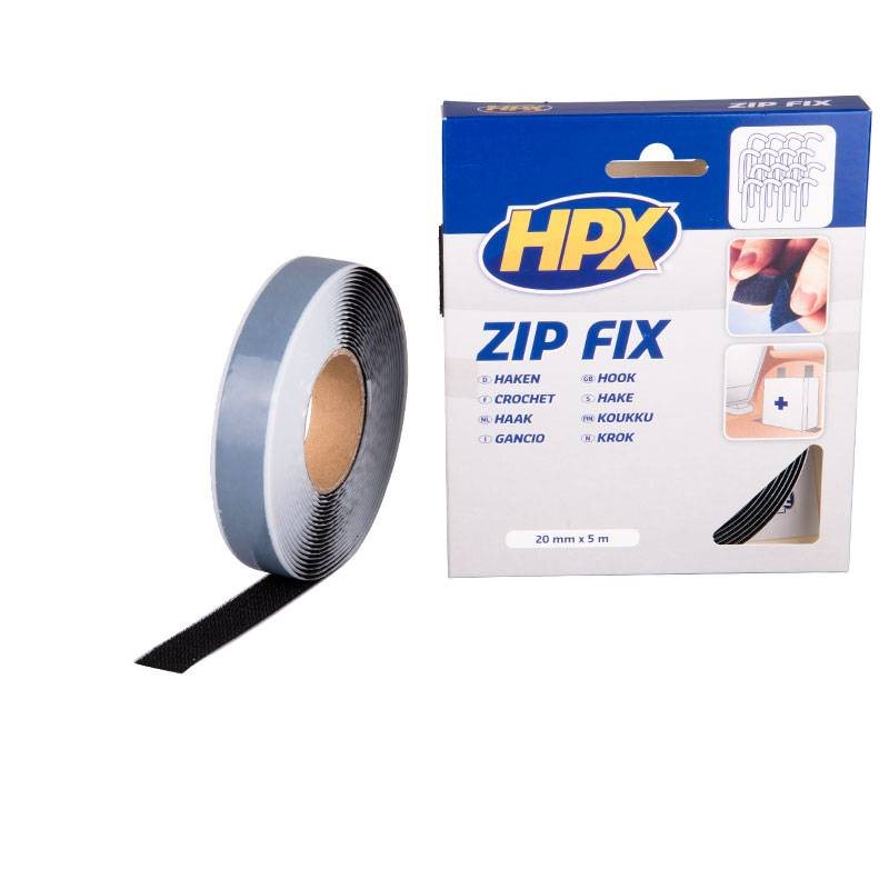 HPX ZIP FIX KLITTENBAND (HAAK) - ZWART 20MMX5M