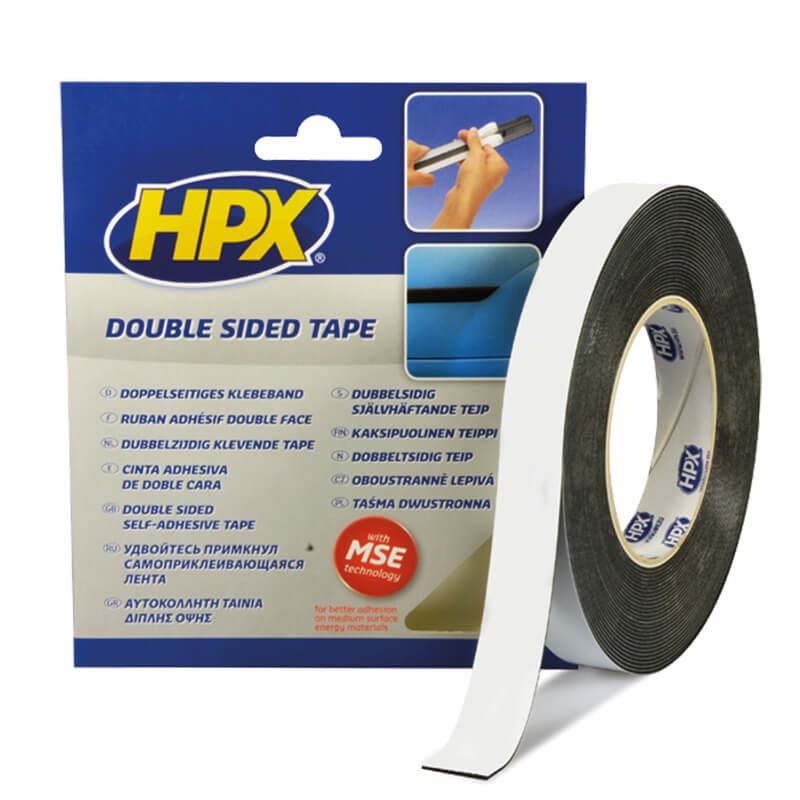 HPX DUBBELZIJDIGE PE BEVESTIGINGSTAPE - ZWART 12MM X 10M