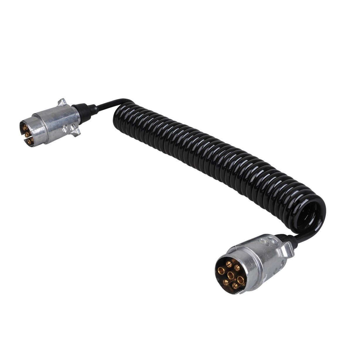 12V SPIRAALKABEL METAAL 7 POLIG MET 2X STEKKERS 4,5MTR