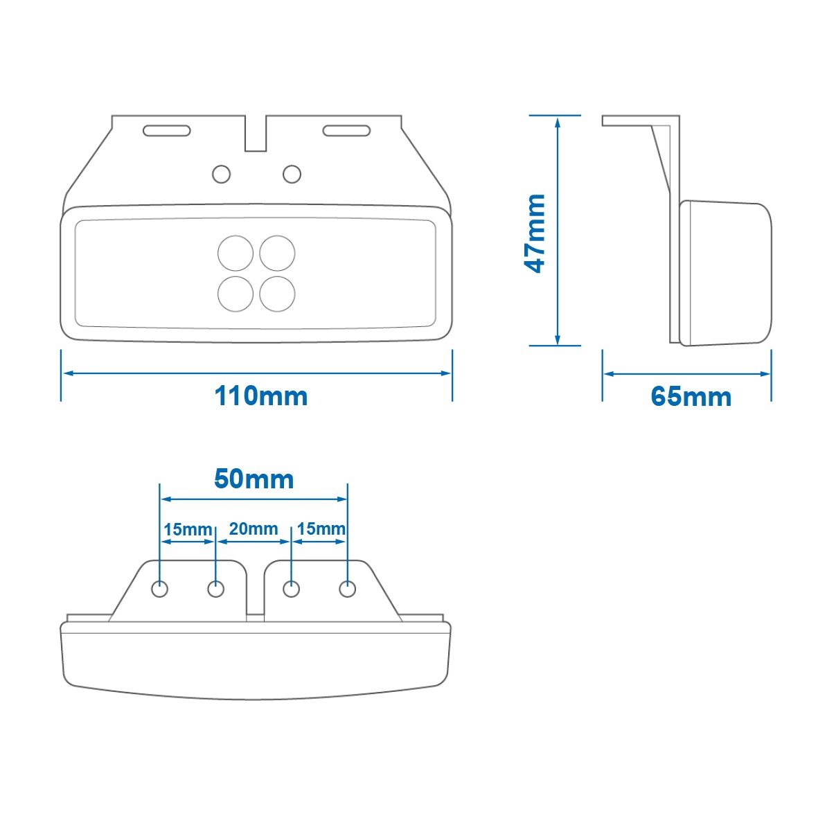 MARKERINGSLAMP 12/24V WIT 110X40MM LED MET HOUDER 4