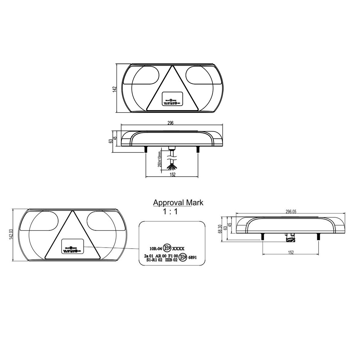 ACHTERLICHT 6 FUNCTIES 296X142MM 32LED LINKS 4