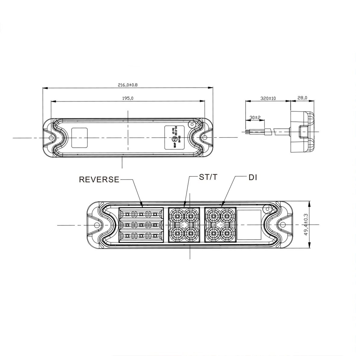 ACHTERLICHT 5 FUNCTIES 192X51MM 21LED 4
