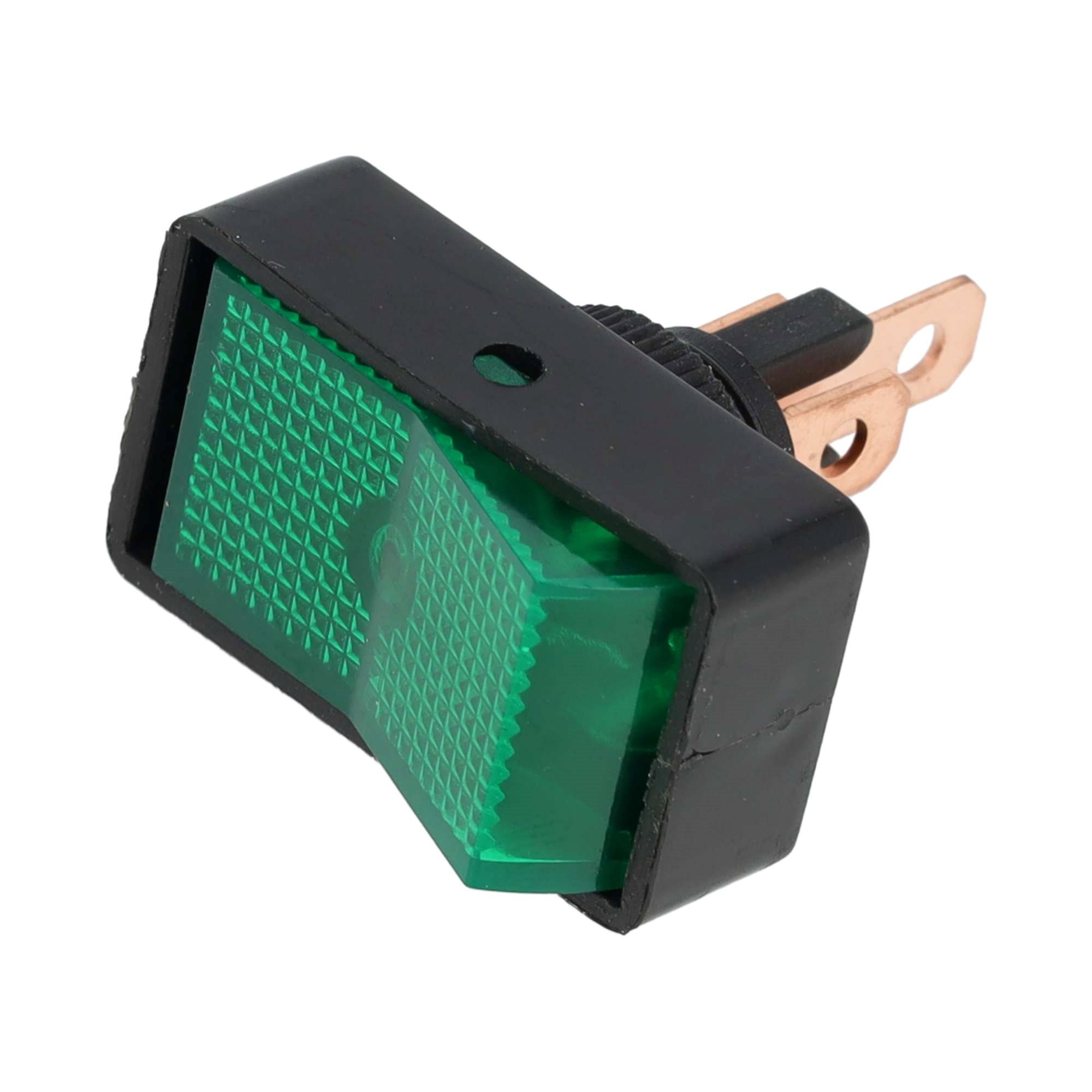 WIPSCHAKELAAR ON/OFF RECHTHOEKIG, ROND GAT GROEN 16A 12V, 12V LAMP