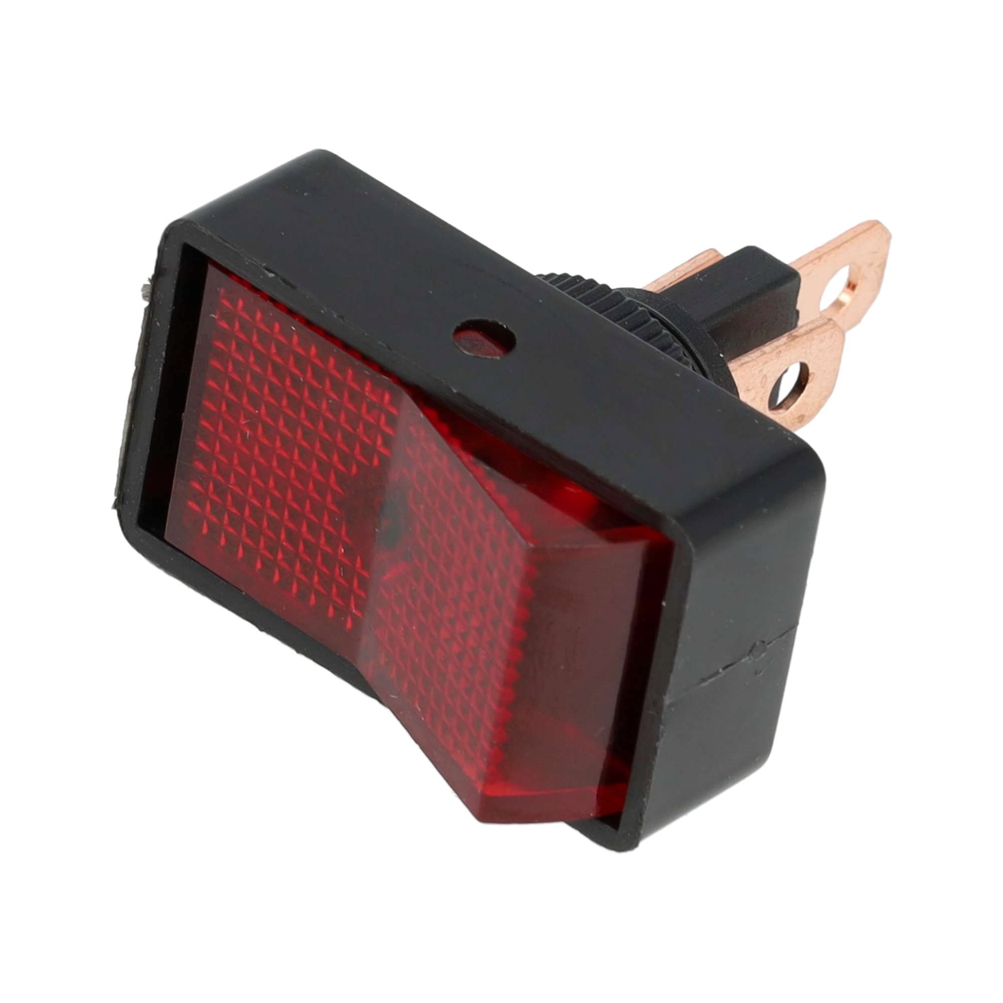 WIPSCHAKELAAR ON/OFF RECHTHOEKIG, ROND GAT ROOD 16A 12V, 12V LAMP