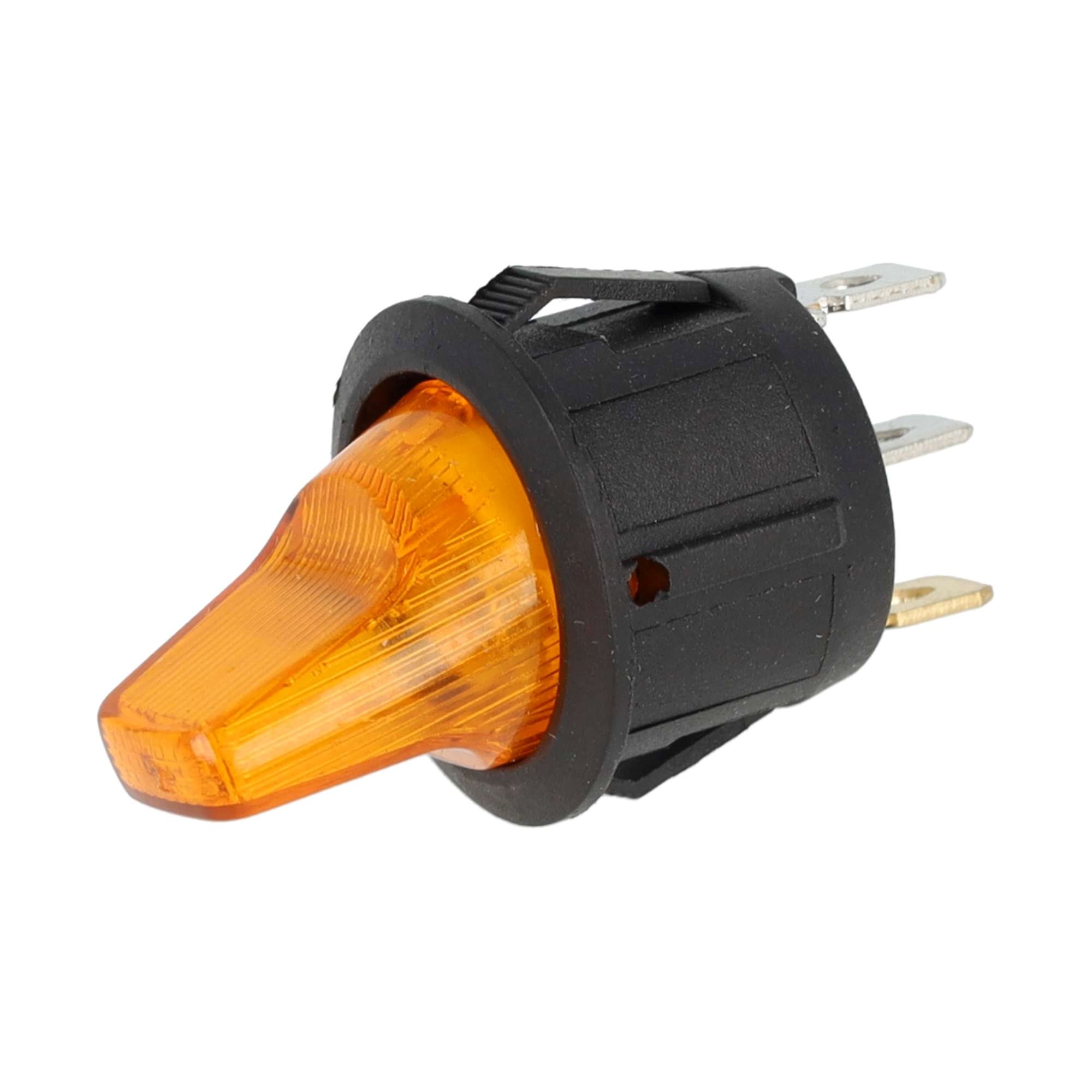 MINI TUIMELSCHAKELAAR ROND ON/OFF 12V 16A, LED 12V AMBER