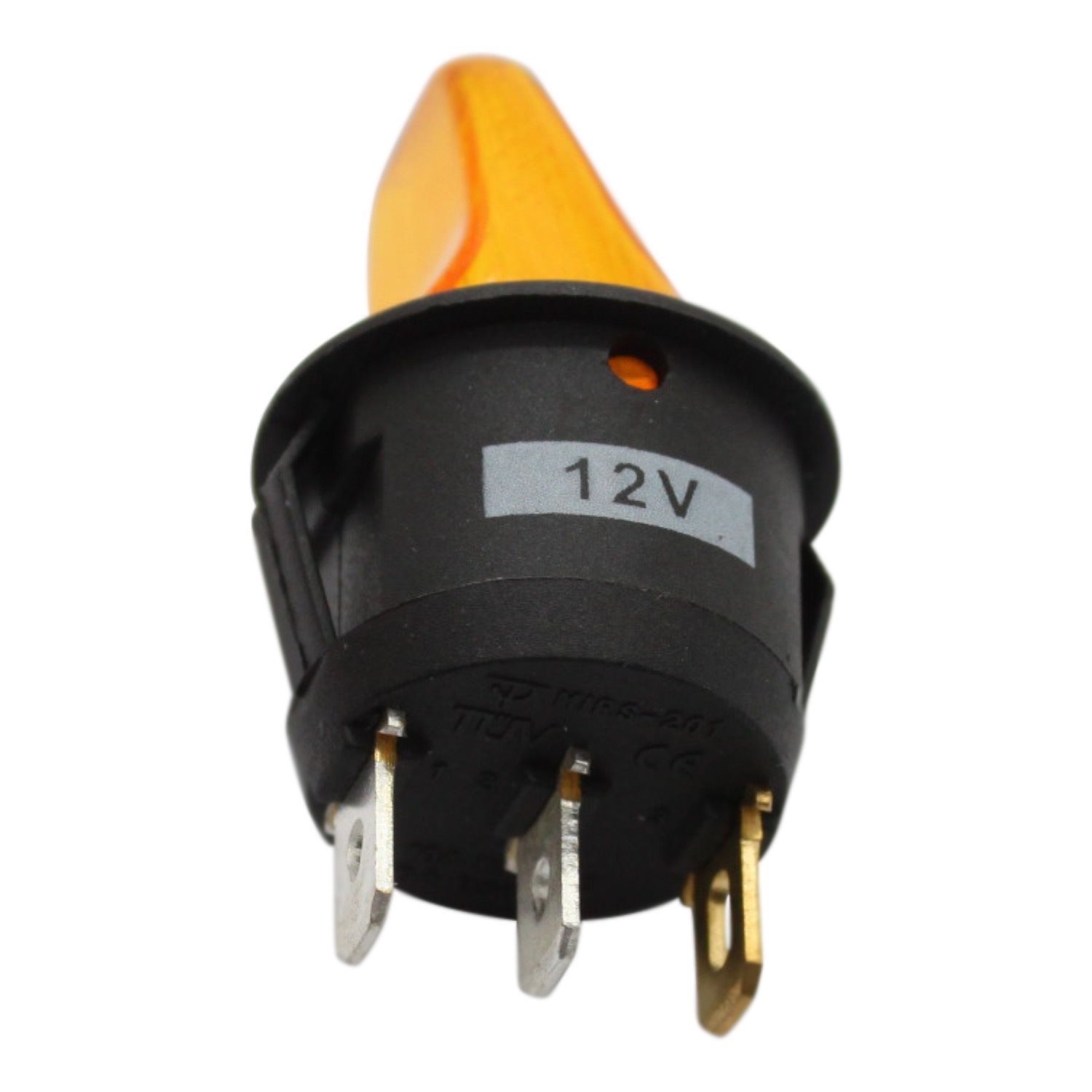 MINI TUIMELSCHAKELAAR ROND ON/OFF 12V 16A, LED 12V AMBER 3
