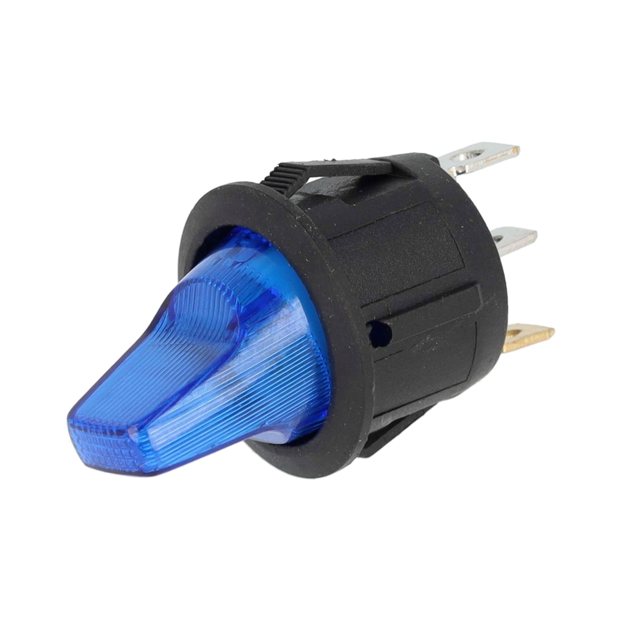 MINI TUIMELSCHAKELAAR ROND ON/OFF 12V 16A, LED 12V BLAUW