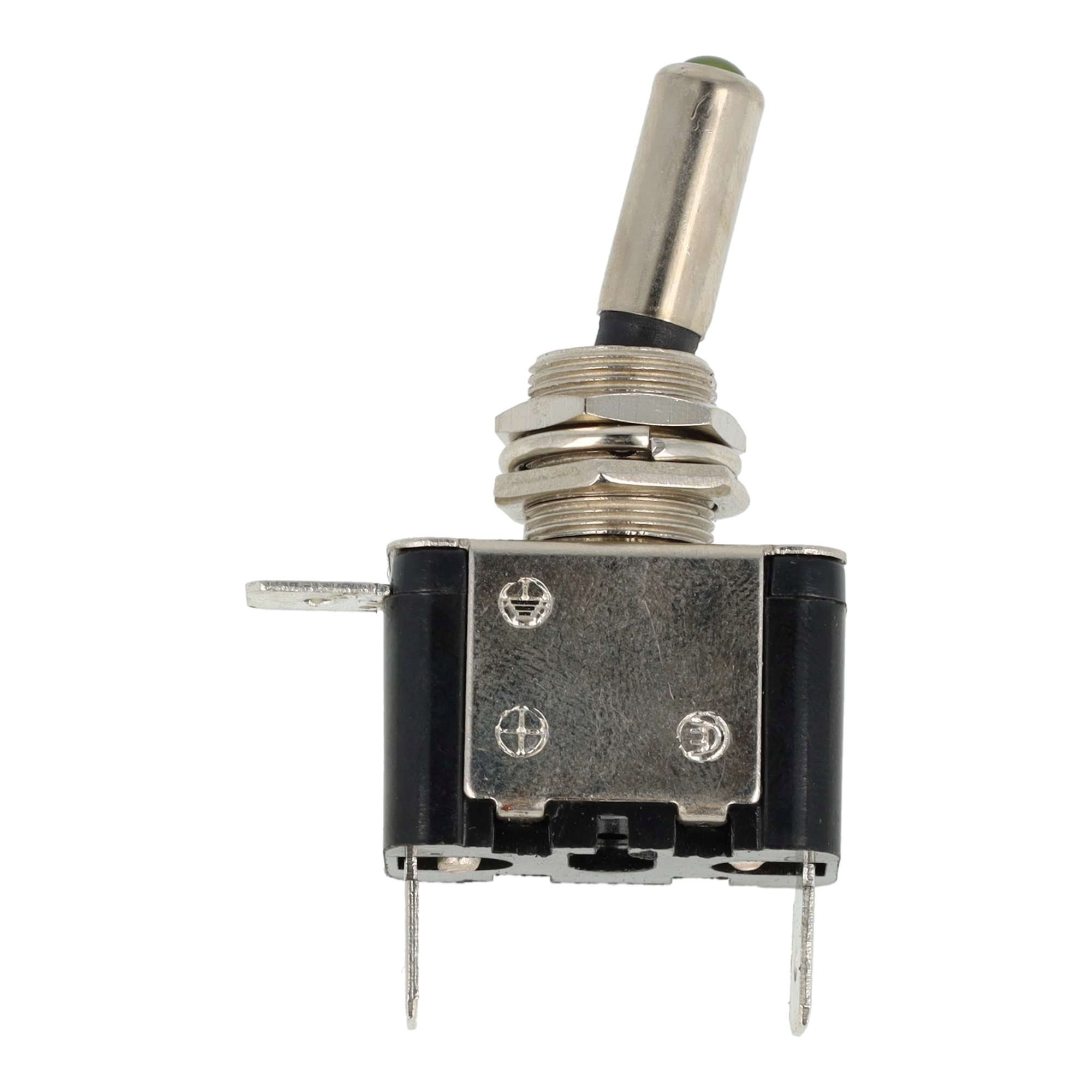 TUIMELSCHAKELAAR HEAVY DUTY ON/OFF METAAL ZILVEREN CONTACTEN 12V 20A, LED AMBER/ORANJE 12V 2