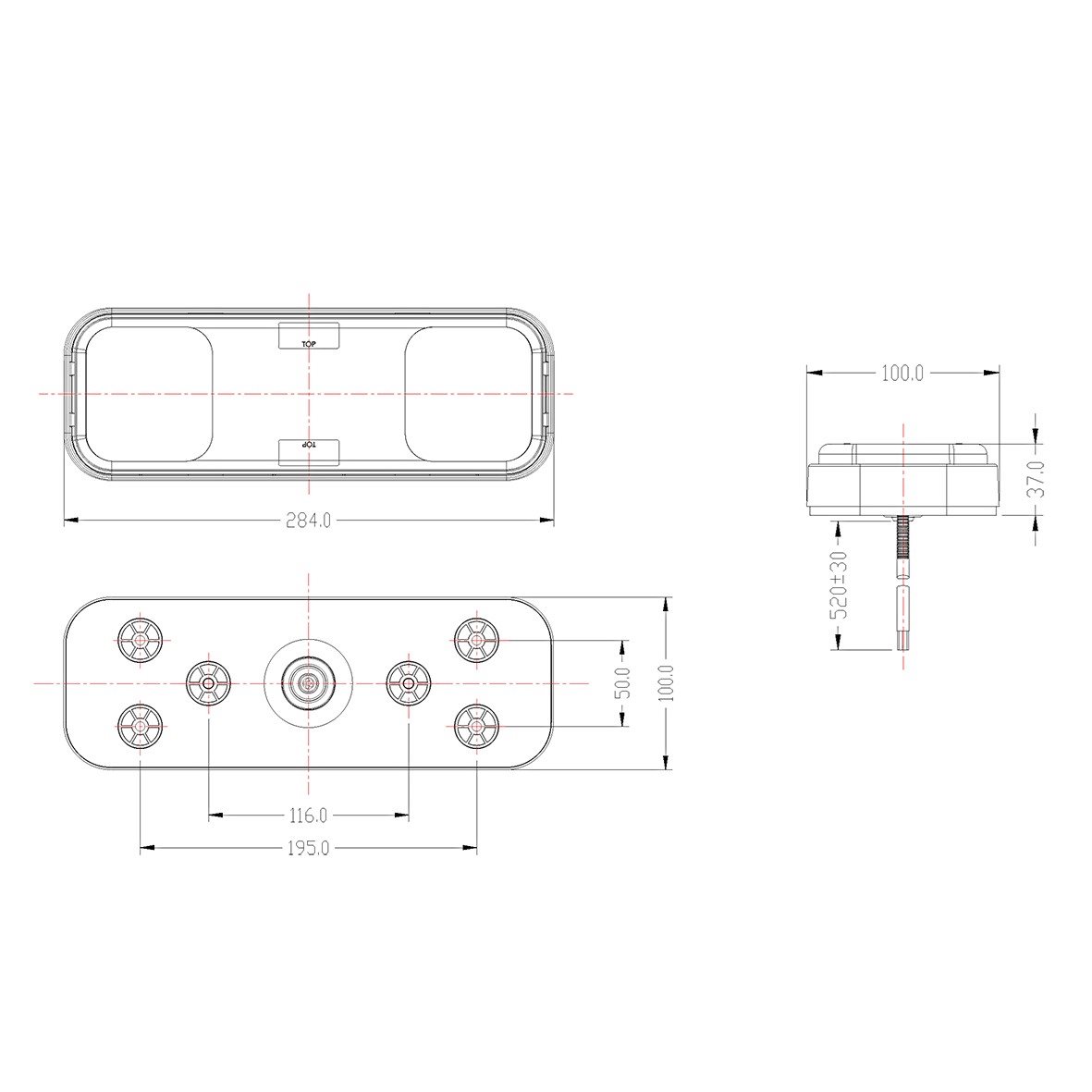 ACHTERLICHT 5 FUNCTIES 284X100MM 36LED 4