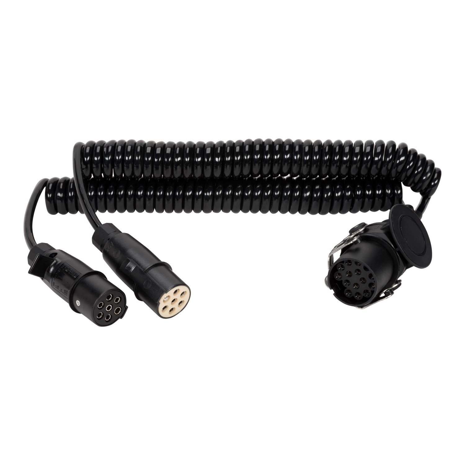 24V ADAPTER SPIRAALKABEL MET 3 AANGEMONTEERDE STEKKERS 3-4MTR
