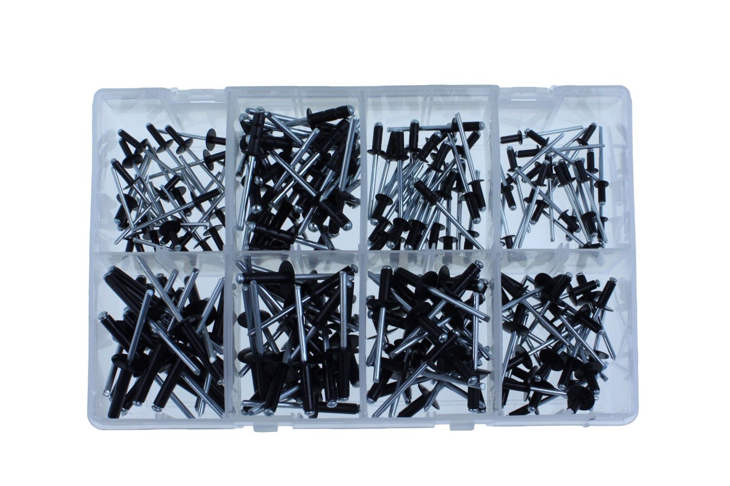 ASSORTIMENT BLINDKLINKNAGELS ZWART STANDAARD EN GROTE KOP 200-DELIG