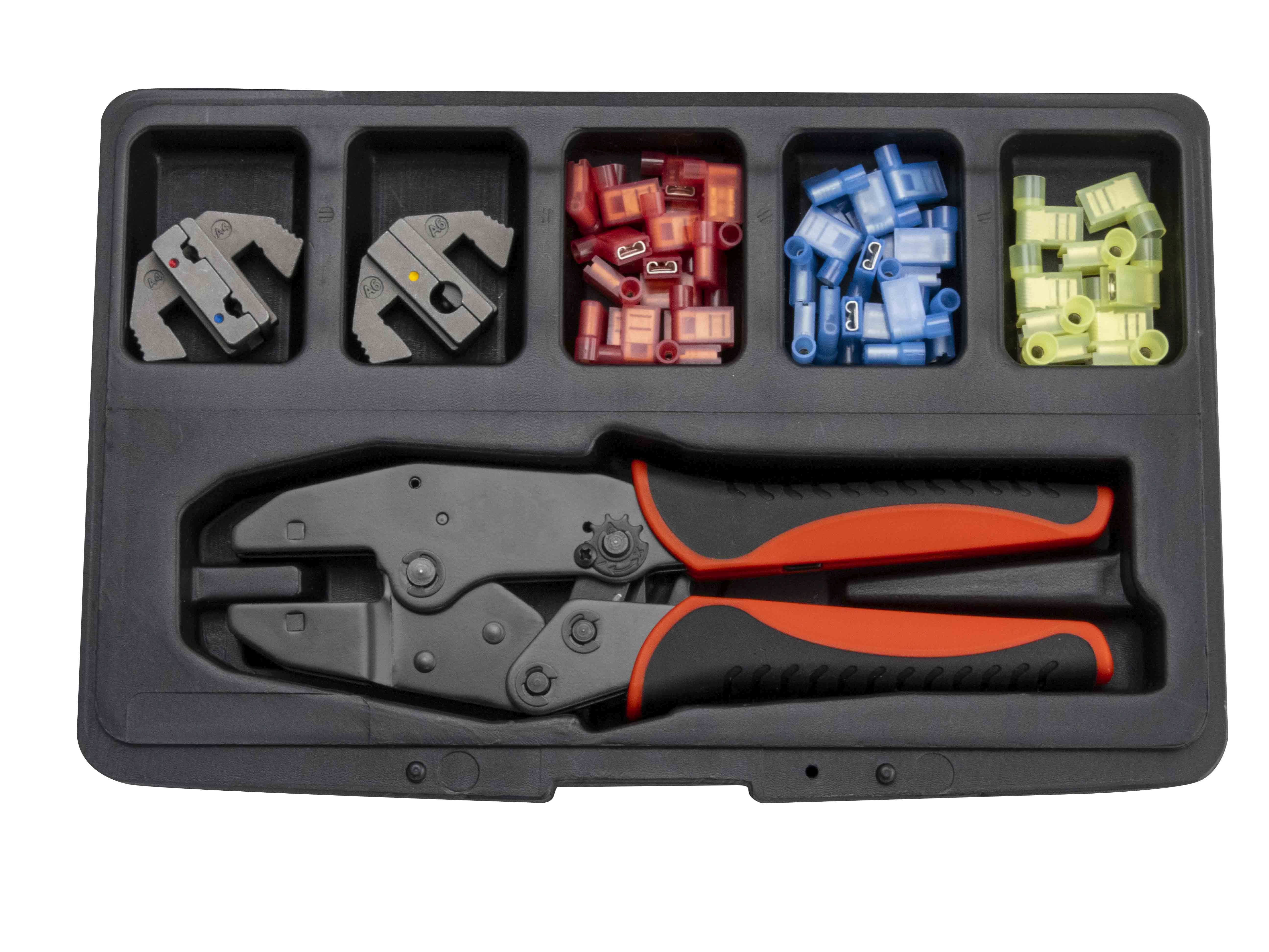ASSORTIMENT VOOR GEISOLEERDE FLAG KABELSCHOENEN + TOOL 53-DELIG