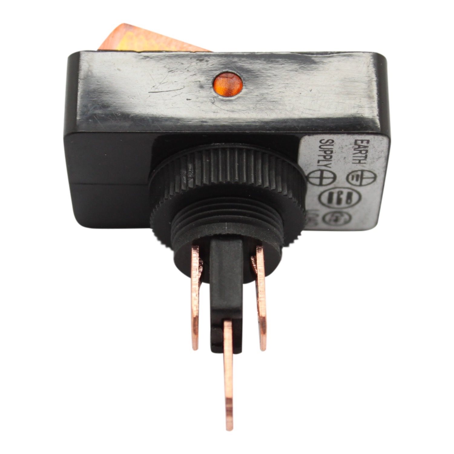 WIPSCHAKELAAR ON/OFF RECHTHOEKIG, ROND GAT AMBER/ORANJE 16A 12V, 12V LAMP 3
