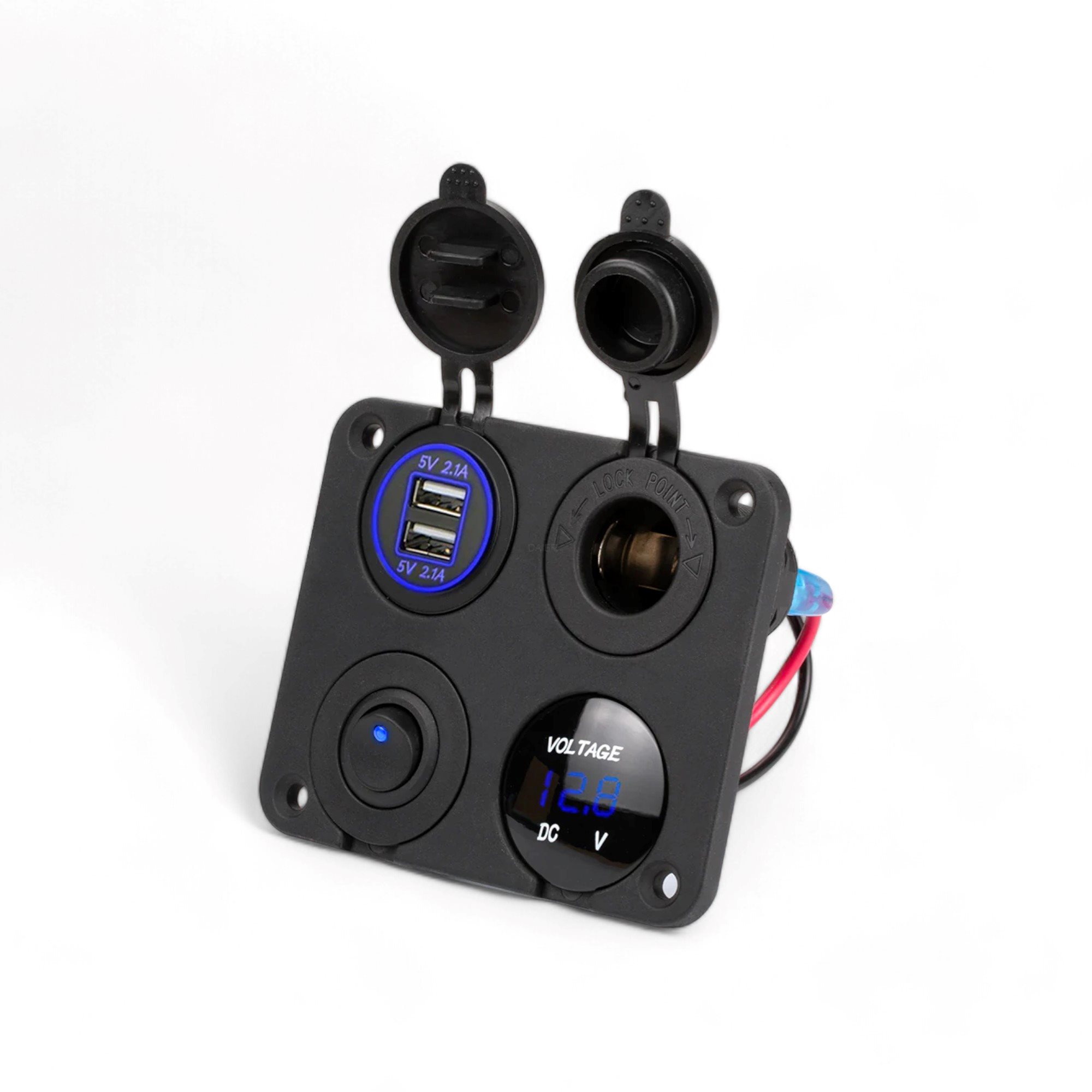 INBOUW SCHAKELPANEEL MARINE | SCHAKELAAR, SIGARETTENAANSTEKER, VOLTMETER EN USB-AANSLUITING