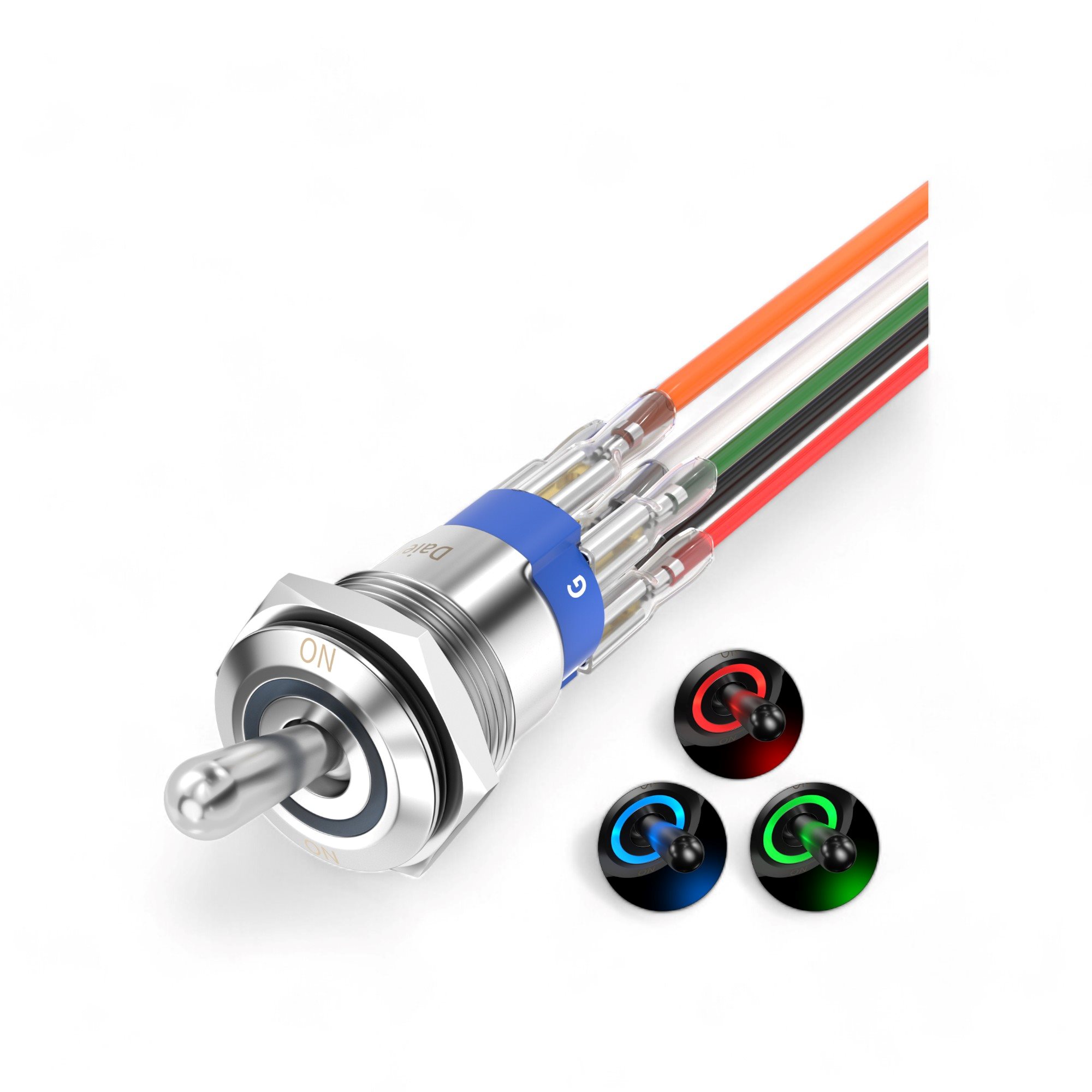 TUIMELSCHAKEAAR 16MM METAAL | 7-PINS AAN-AAN MET RGB-RING-LED VERLICHT, 12V