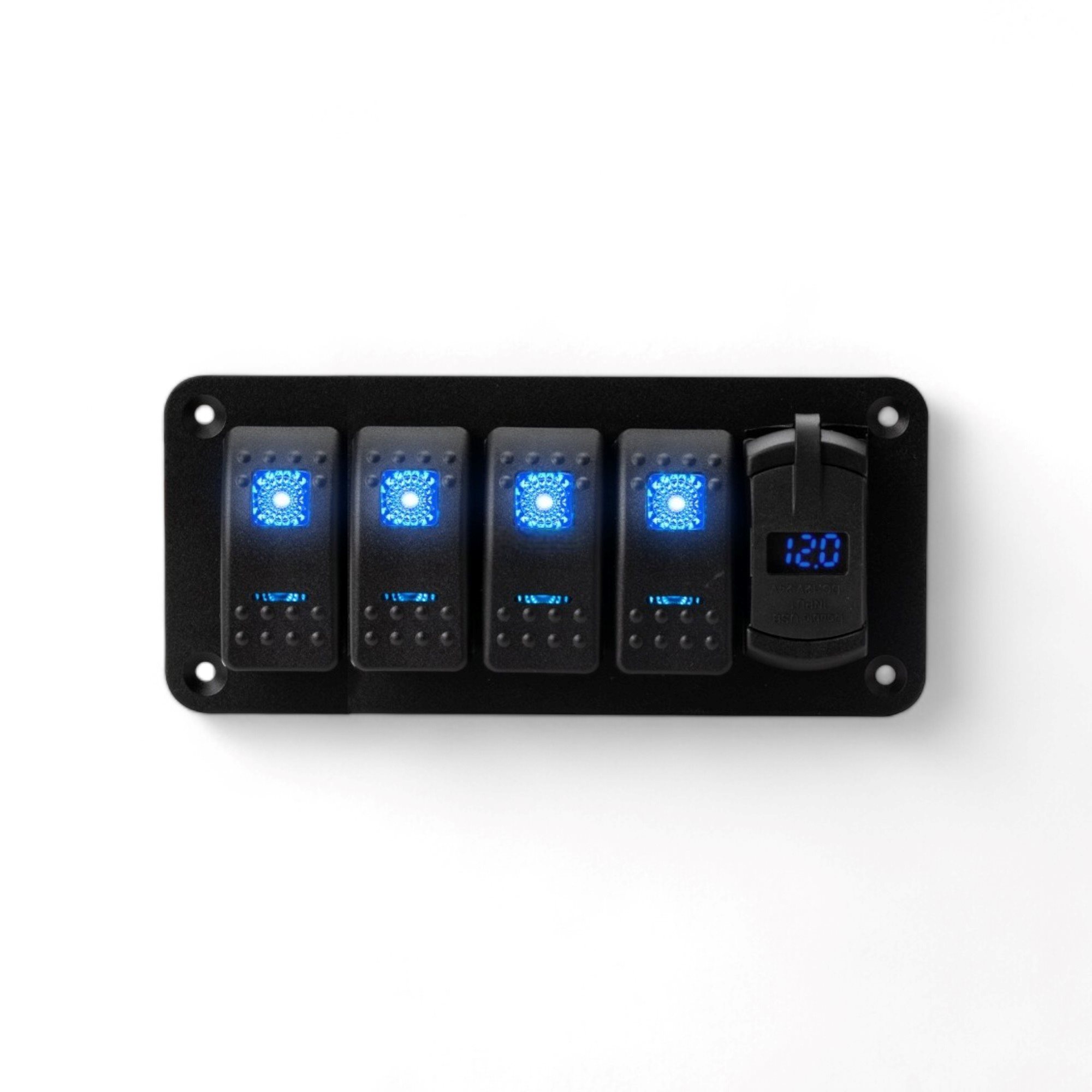 BEDIENINGSPANEEL 5-POSITIES | AAN-UIT, 4 WISSELSCHAKELAARS + 4,2A USB-AANSLUITING + 1 STICKER, 12V BLAUWE LED