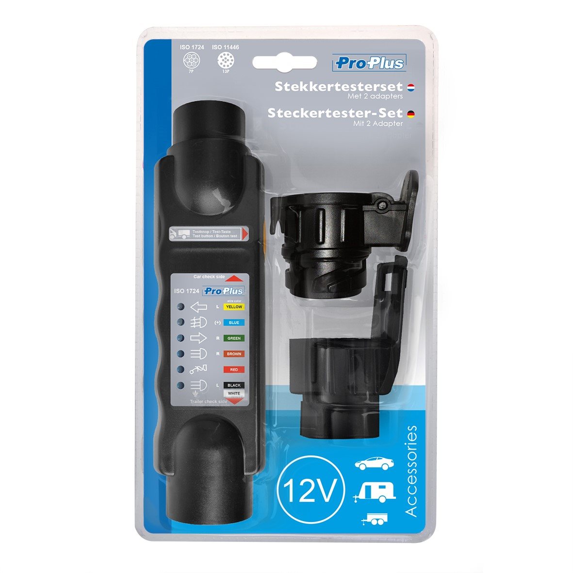STEKKERTESTER 7-POLIG 12V SET MET 2 ADAPTERS IN BLISTER 3
