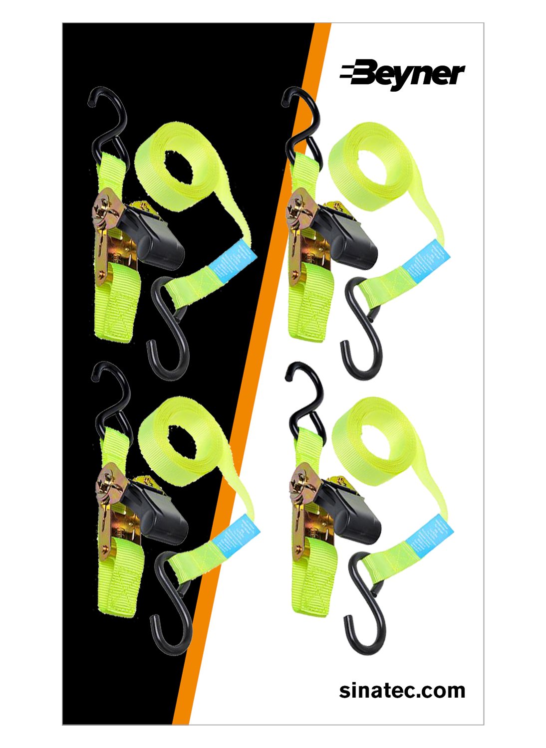 SPANBAND MET RATEL + 2 HAKEN 5 METER SET VAN 4 STUKS
