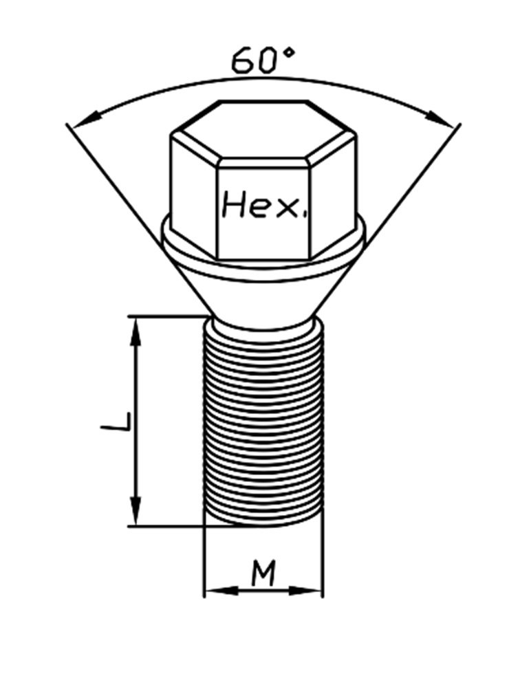 WIELBOUT M12X1,25X22 CONISCH 60° HEX17 2