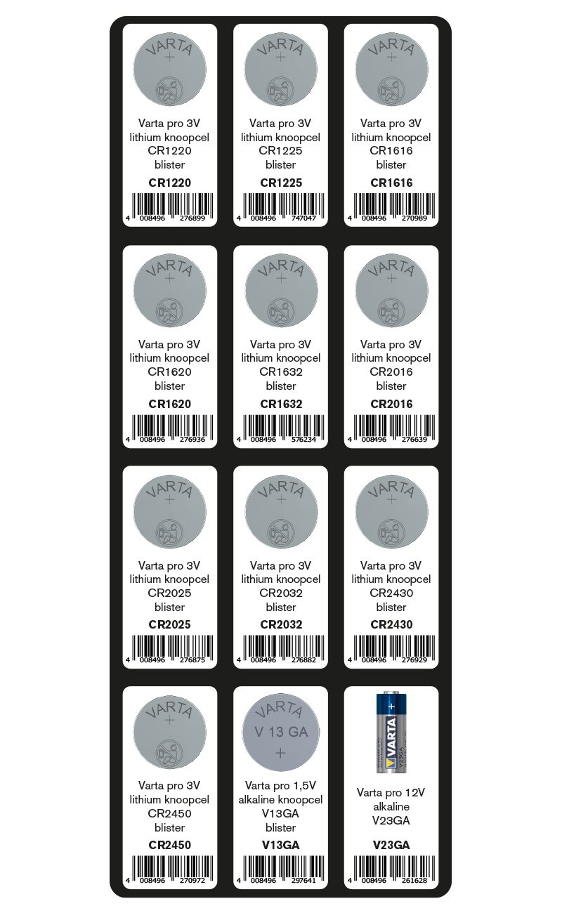 GEVULDE INLAY VARTA KNOOPCEL BATTERIJEN