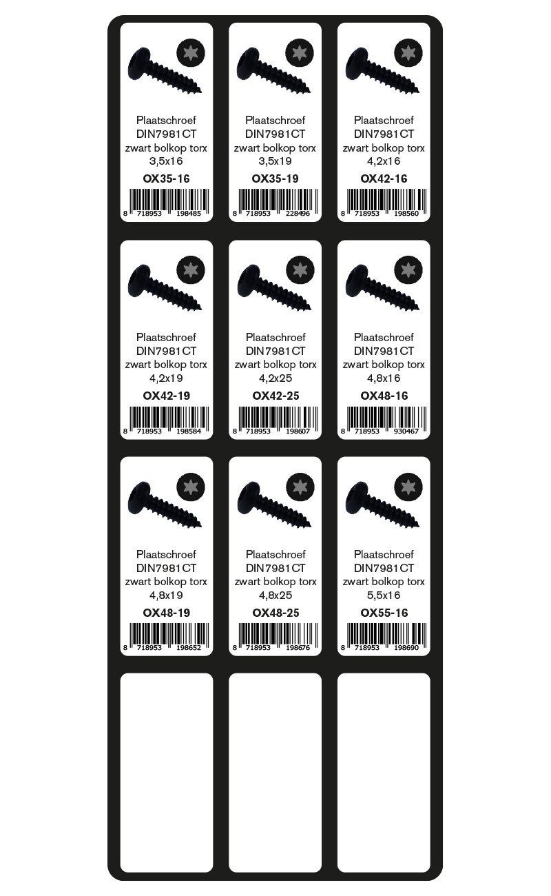 GEVULDE INLAY PLAATSCHROEF BOLKOP TORX ZWART